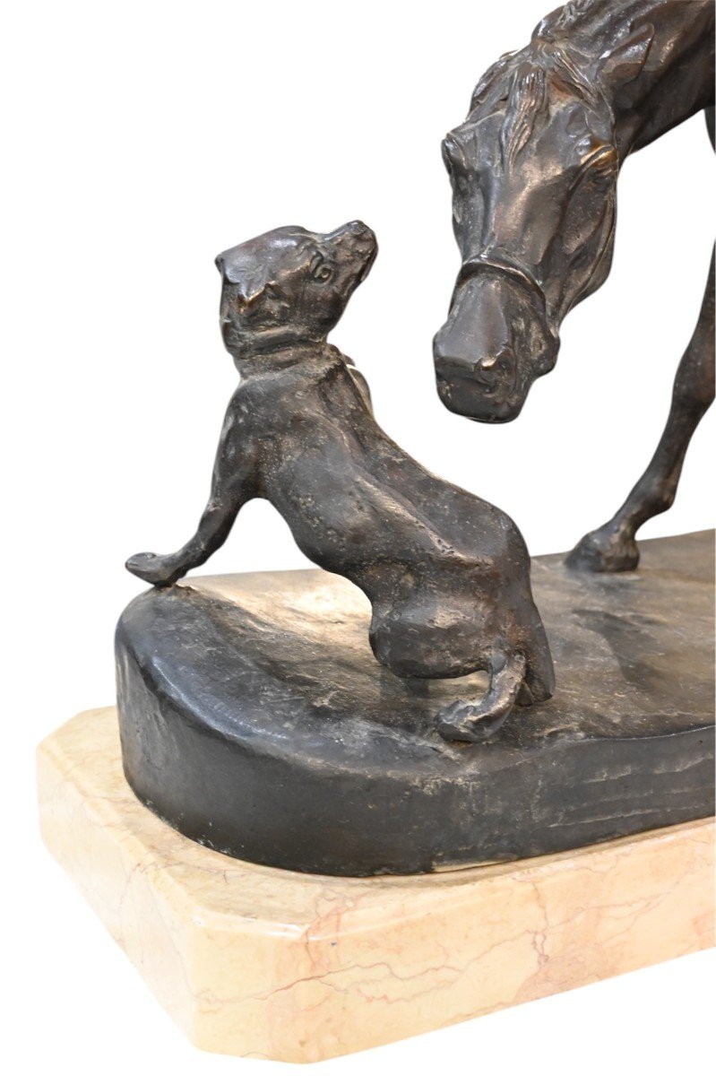 Bronze Sculpture Of Horse With Dog - Italy Early 20th Century-photo-2